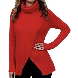 Red Crossover Turtleneck Sweater 2X – Ribbed Long Sleeve Plus Size Holiday Party